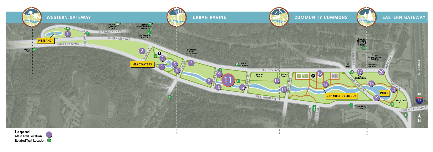 Map showing Trail Location #11 - A Story of Rainwater Runoff and a Community