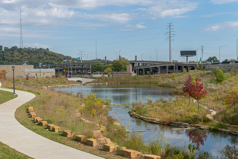 Pond, looking east from Harrison Avenue, 2022