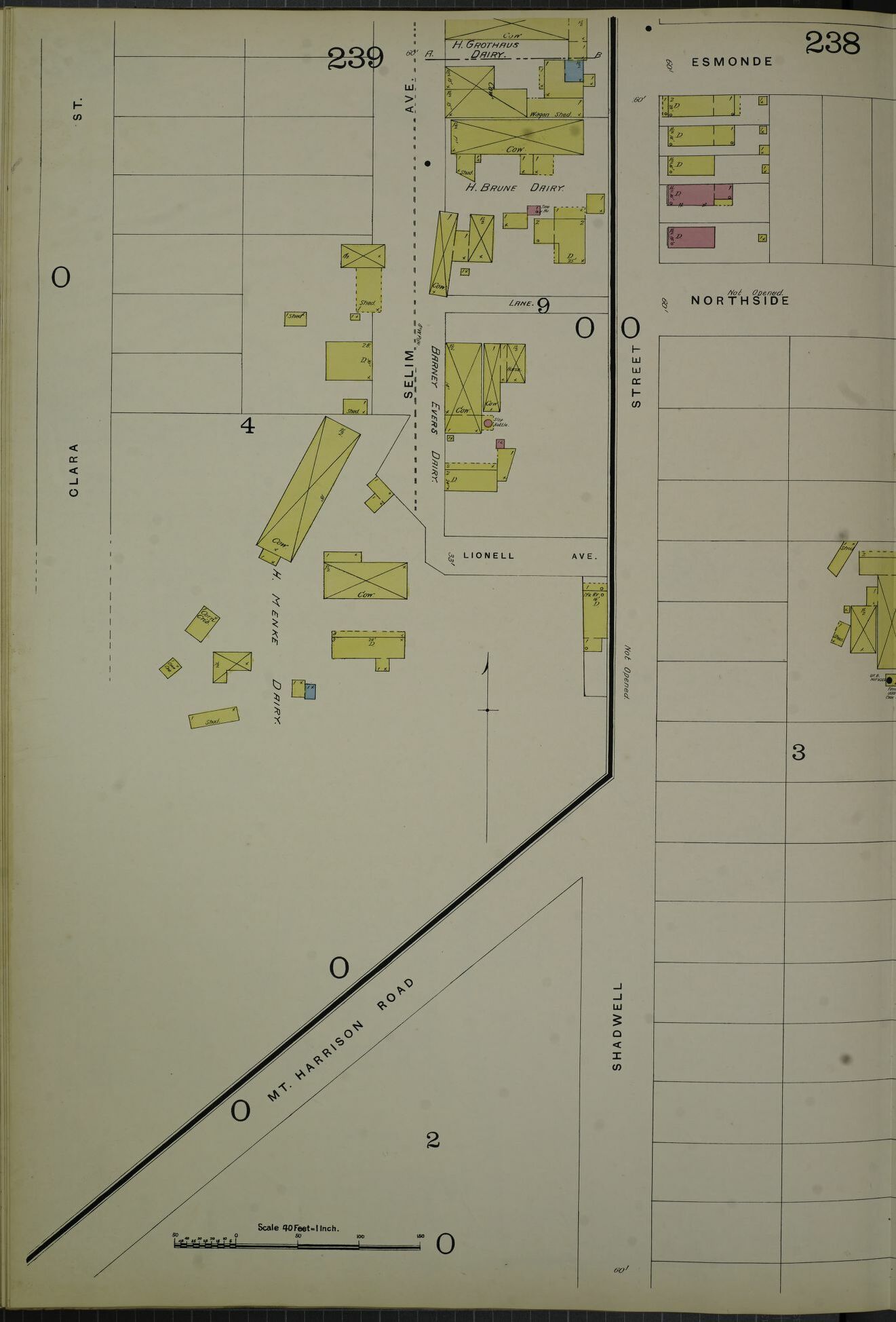 1891 Sanborn map showing dairies along Selim Avenue