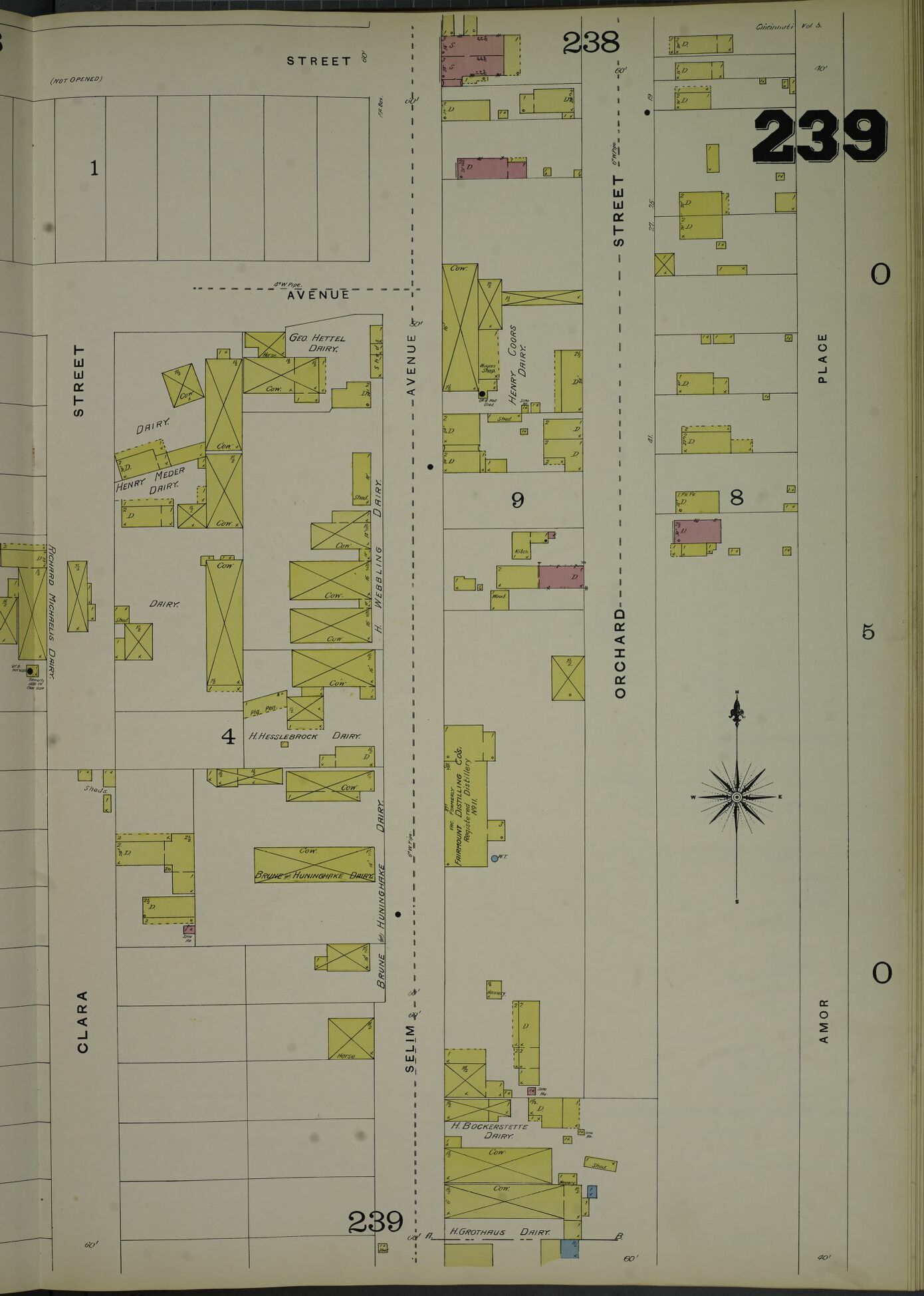 891 Sanborn map showing dairies at the south end of Selim Avenue