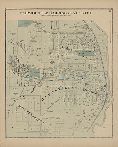 Fairmount map showing original Lick Run stream