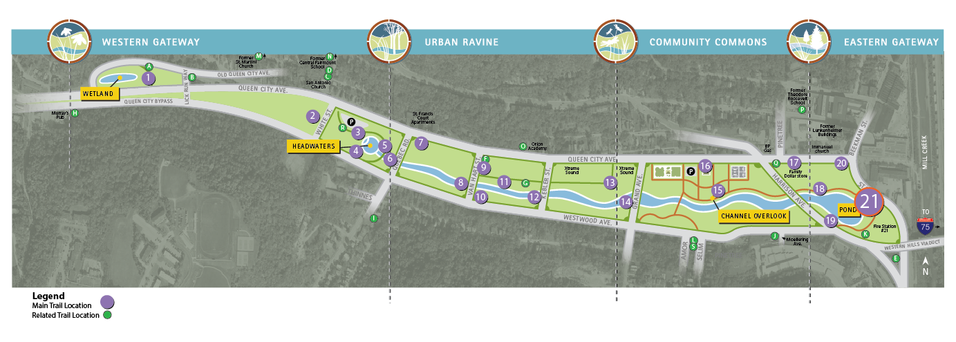 Map showing Trail Location #21 - A Story of Rainwater Runoff and Community