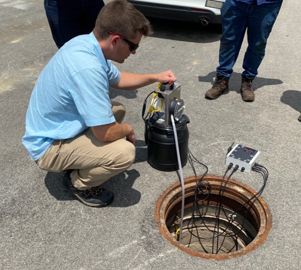 Photo of MSD employees sampling wastewater