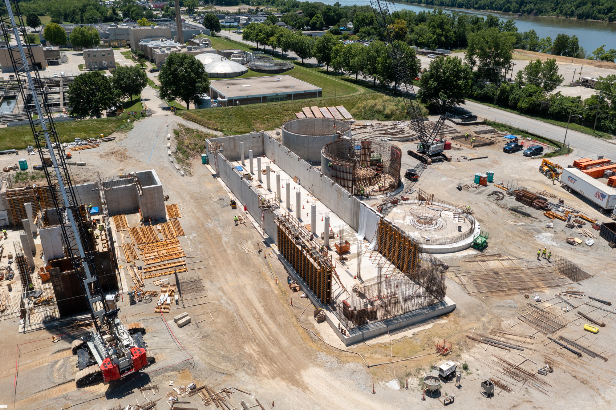 Aerial photo showing status of construction in early March 2026